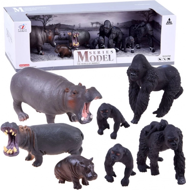 Safari Figurine Set – Animals – Gorilla + Hippo