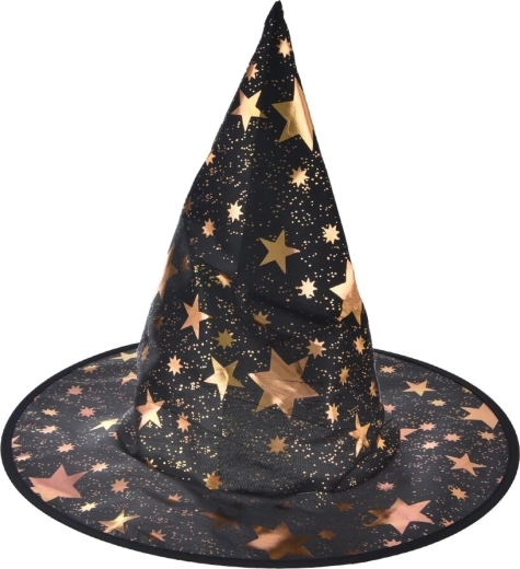 Black witch hat with stars made of polyester