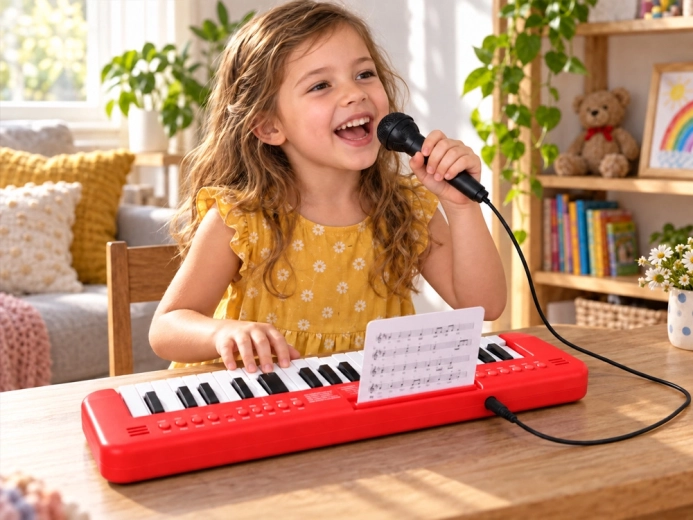 Microphone and music cards included