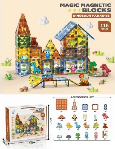 Magnetic Dinosaur Construction Set with 116 Pieces
