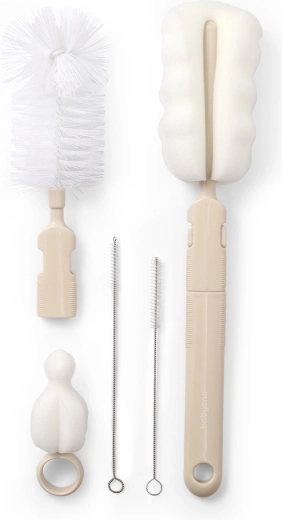 Babyono brush set for baby bottles and nipples with removable handle, beige