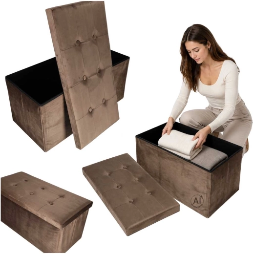 Foldable velvet ottoman with storage space 77 × 38 × 37 cm, brown