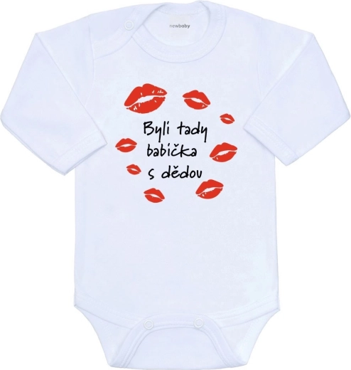Детско боди с щампа New Baby „Бяха тук баба и дядо“, дълъг ръкав