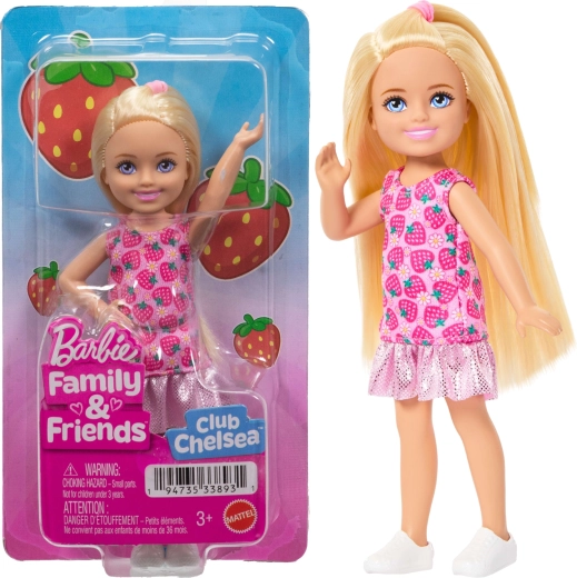 Barbie Club Chelsea блондинка в ягодова рокля 14 см