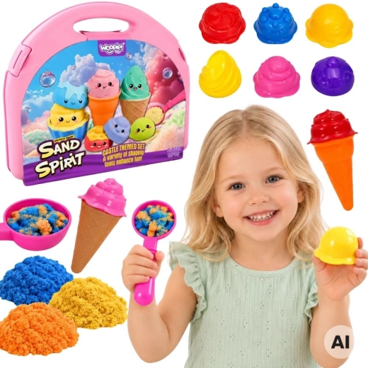 Woopie kinetic sand set in a pink case with an ice cream shop - 13 pieces