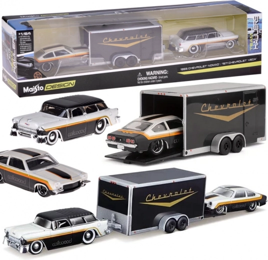 Метални автомобили Maisto Chevrolet Nomad 1955 и Chevrolet Vega 1971 с ремарке
