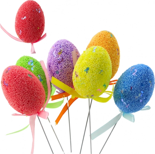 Easter Pick Eggs with Bows, Colorful Set of 6