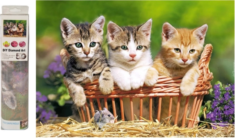 Diamond mosaic kittens in a basket - 1 piece