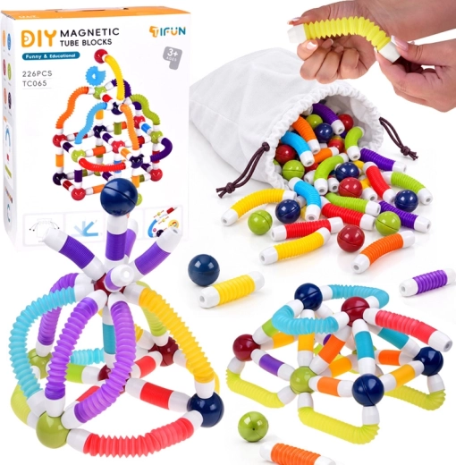 Magnetic Construction Set with Flexible Tubes, 226 Pieces