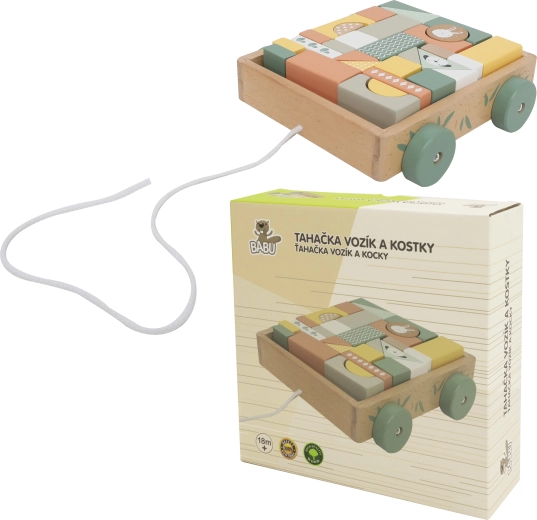 Babu pull-along cart with wooden blocks
