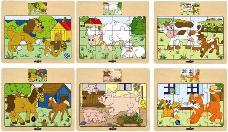 Woody wooden board puzzle farm animals with babies - 1 piece