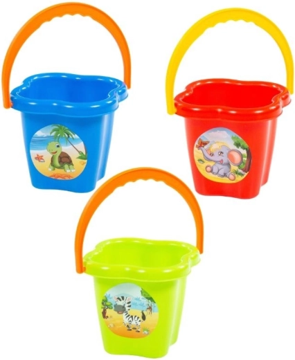 Plastic kids’ flower-shaped bucket with an animal picture - 1 piece