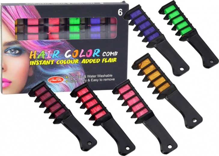 Set of glitter hair chalks for hair coloring, 6 pcs