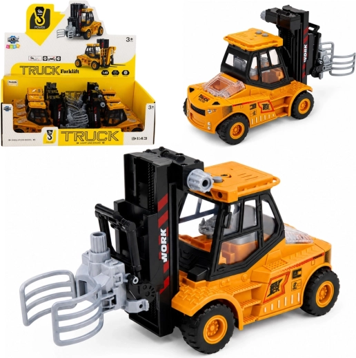 Construction forklift truck with adjustable grab, lights and sounds (yellow-black) 1:43