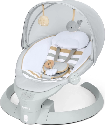 Шезлонг с люлеене и вибрации Ingenuity Bounce & Sway Pebble Shore, 0 м+