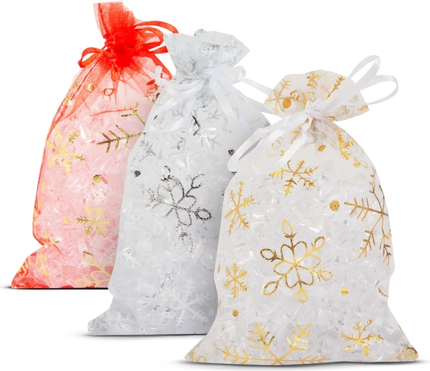 Organza Gift Bag with Snowflakes 10 × 15 cm - 1 piece