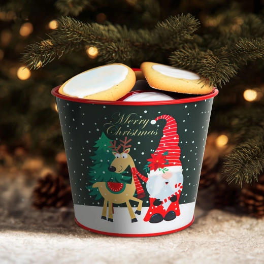Christmas metal planter with elf motif 13 × 11 cm