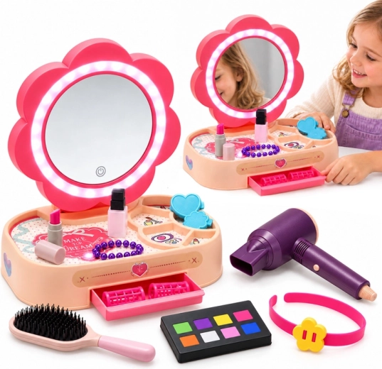 Children's Vanity Table with LED Mirror and Accessories