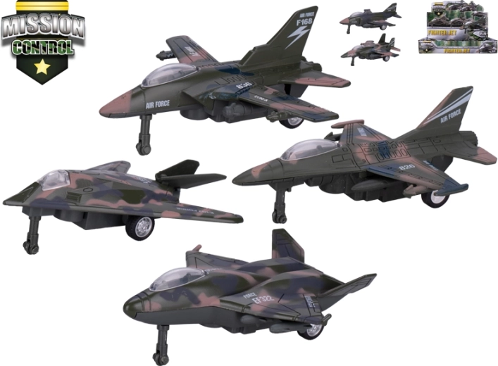 Metal military airplane model with pull-back action 12–13.5 cm