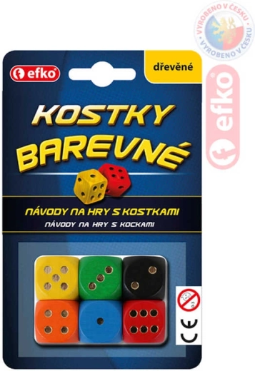 EFKO дървени цветни зарове за игра (6 бр.)
