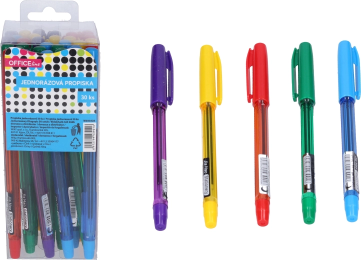 Disposable ballpoint pens with blue ink, 30 pcs in a box