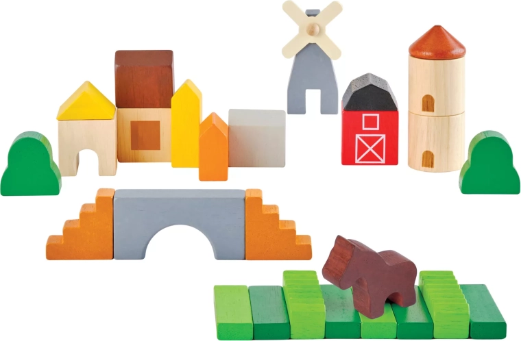 PlanToys дървен конструктор на село (Country Blocks)