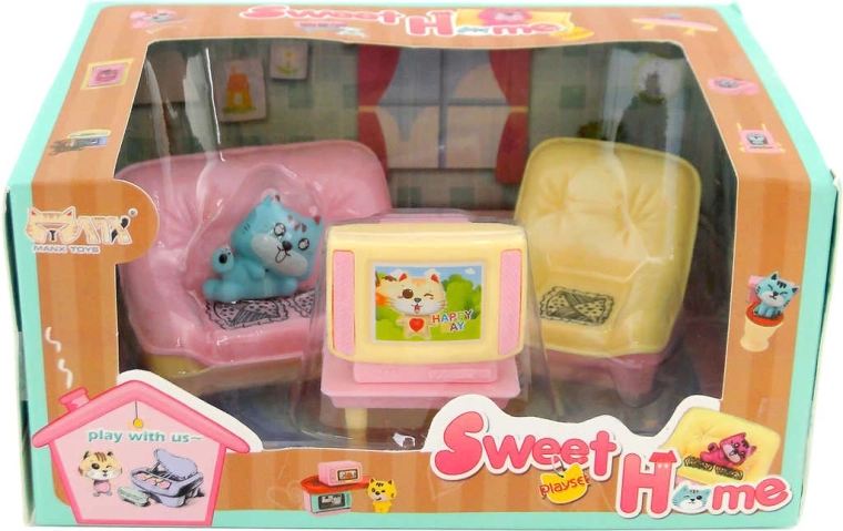 Living room furniture play set for a dollhouse