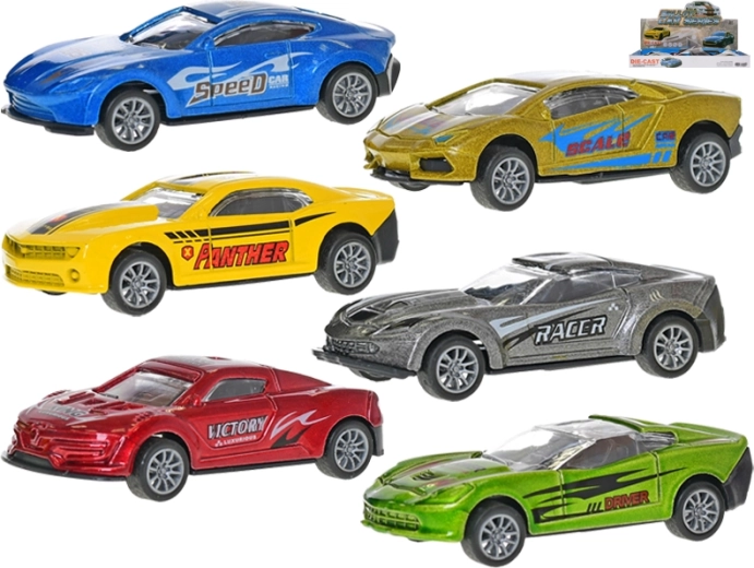 Metal sports toy car with pull-back action 8 cm