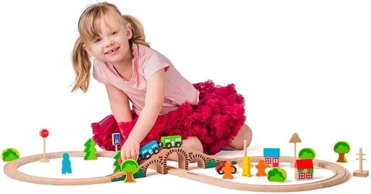 Creative play with a wooden train set