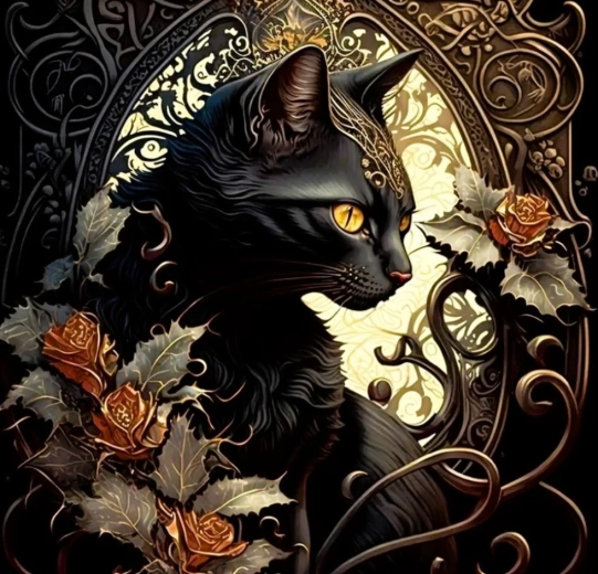 Диамантено рисуване „Черна котка“ 30 × 40 см