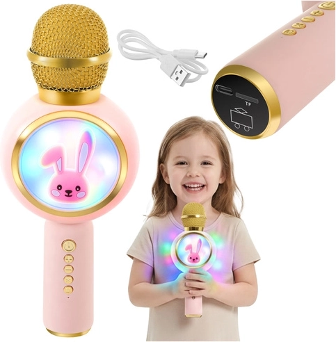 Безжичен караоке микрофон за деца с LED, розов IZOXIS