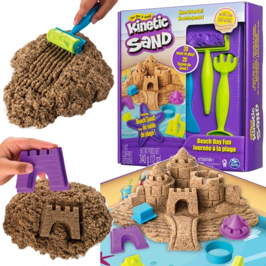 Kinetic Sand плажен ден – комплект със замък и аксесоари