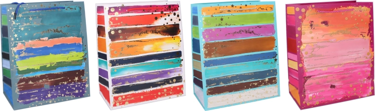 Gift Bag M 26 × 32 × 10 cm – year-round, colorful stripes and gold accents