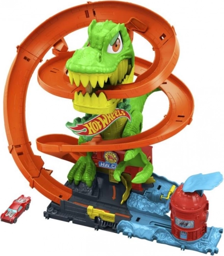 Hot Wheels City усукана писта Пожарна станция с T‑rex