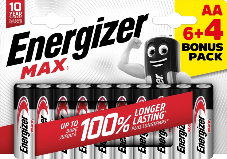 Energizer Max AA alkaline batteries 10 pcs (6+4)