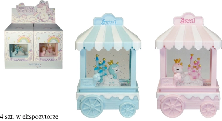 Battery-powered lantern with swirling glitter – stroller with unicorn