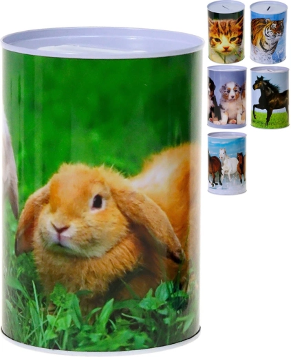 Metal children’s money box with animal photo design - 1 piece