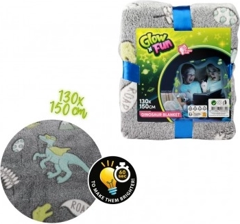 Glowing Plush Blanket with Dinosaurs 130 × 150 cm, Grey