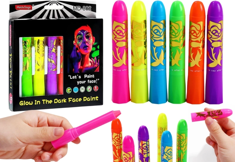 Neon face painting set, fluorescent crayons, 6 pcs