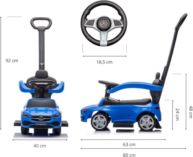 Ride-on toy with parent steering handle Mercedes C-Class blue