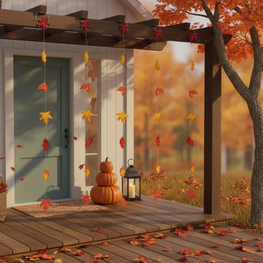 Hanging autumn decoration with falling leaves, 2.1 m, 4 pcs