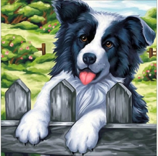 Diamond embroidery (diamond painting) picture “Dog on the Fence” 30 × 30 cm - 1 piece