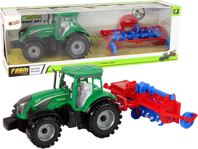 Friction-Powered Tractor with Plow – Red