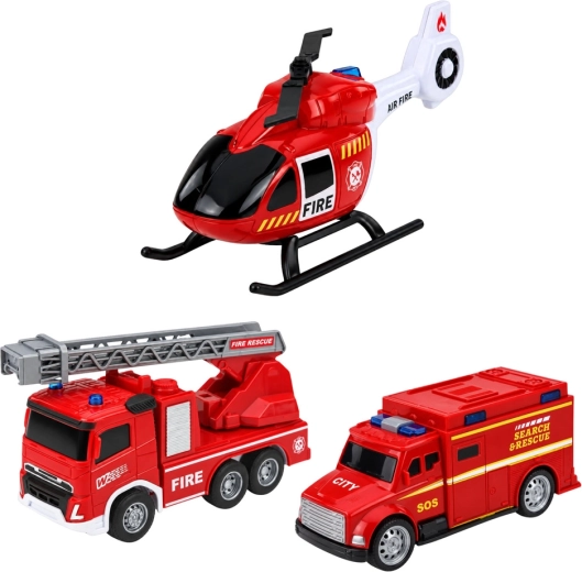 Vehicles and helicopter included