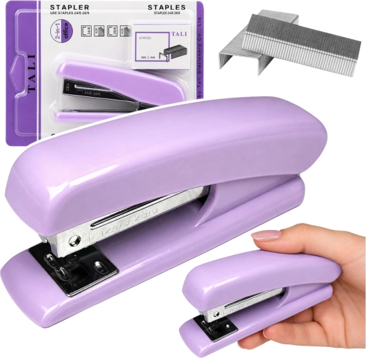 Purple office stapler with staples 24/6 and 26/6 - 1 piece