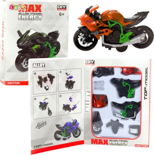 Metal DIY Motorcycle Model Kit 1:14 green–orange