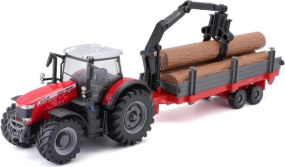 Bburago Farmland трактор MASSEY FERGUSON 8740S с товарач и ремарке за дърва 10 см