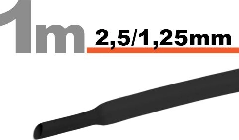 Черна термосвиваема тръбичка 2,5 / 1,25 mm