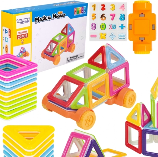 Woopie мини магнитен конструктор – 3D кубчета и превозни средства, 22 части