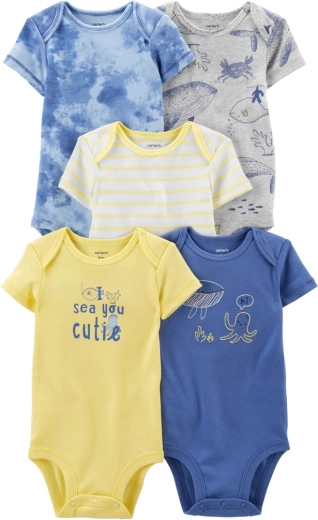 CARTER'S baby short-sleeve bodysuits Blue Ocean for boys, 5 pcs – Size 3 m
